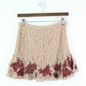 Anthro Raga Azaria Lace Mini Skirt Taupe Size S